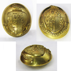 25-5.1.1 Coats of arms only (must have family shield) - achievement shield, crest (bird on torse), family motto on banner - rare oval couture shape, gilded brass - 1" length