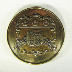 25-5.1.3 Lozenges - Woman's Cadency Mark (scallop shell - 6th daughter) - modified square lozenge shape - 19th c. Escutcheon of Pretense shield - gilded brass - 1"