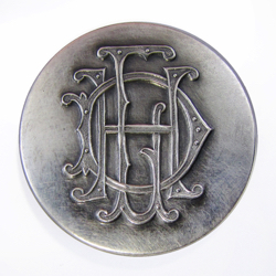 25-5.3.2 Initials, monograms (by themselves, no crest present) - Monogram of three initials - silver-plated copper  - 1 & 1/4"